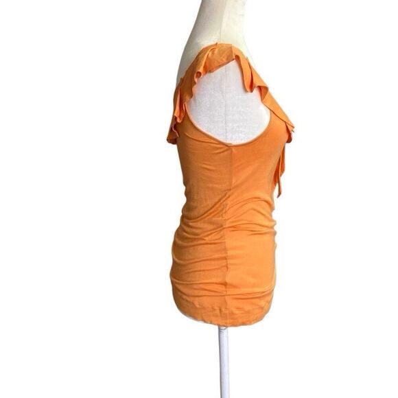 BCBGeneration Womens Tank Top Large Rayon With Cotton Bow Ruffle Neckline Orange - Picture 4 of 7